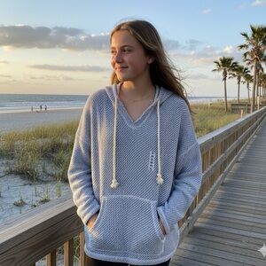 Ocean Drive Cozy Light Blue Women's Hobo Knitted Hoodie Sweater Size XL